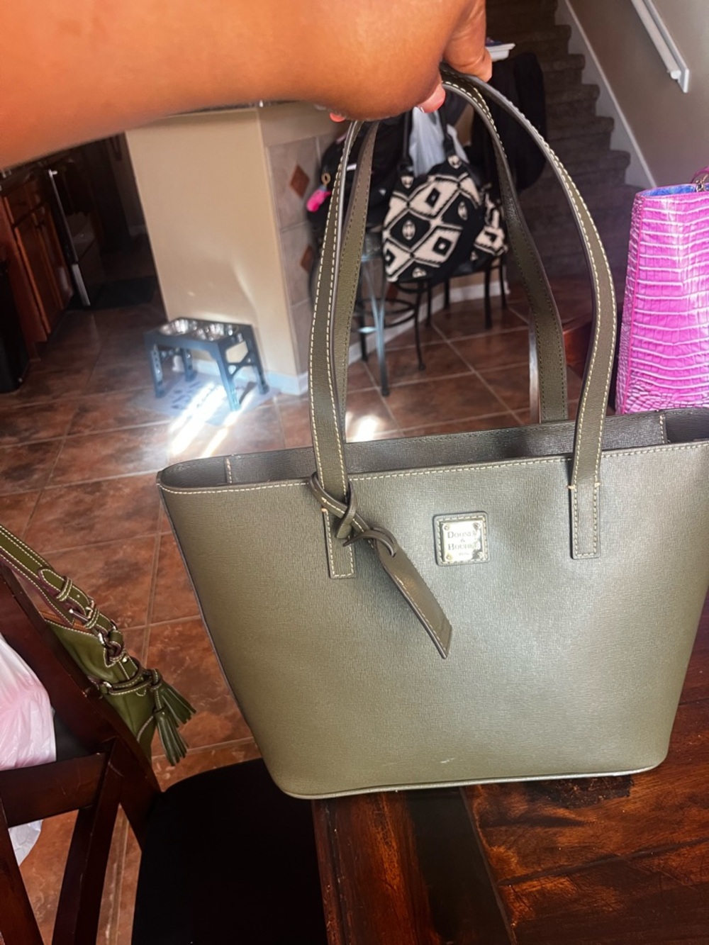 Dooney & Bourke Olive Saffiano Tote with Logo Plaque